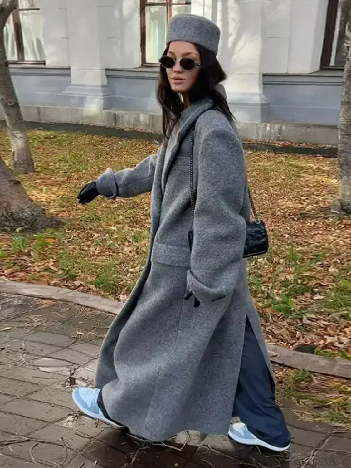 Solid Turn-Down Collar Loose Overcoat