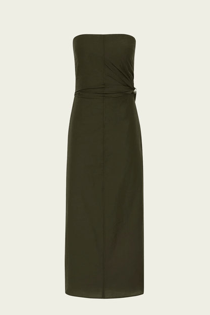 Sorel Strapless Midi Dress in Dark Olive