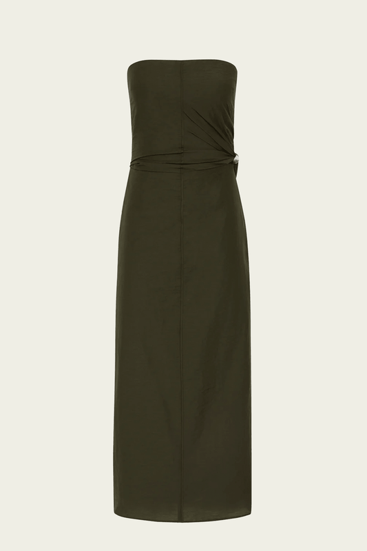 Sorel Strapless Midi Dress in Dark Olive