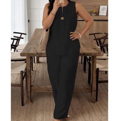 Judy - Elegant Sleeveless Wide-Leg Pants Set
