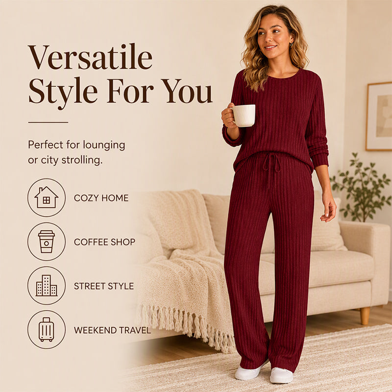 Hedda | Ribbed Knit Top & Straight Pants Set