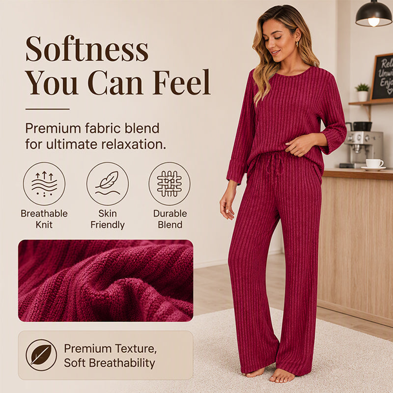 Hedda | Ribbed Knit Top & Straight Pants Set