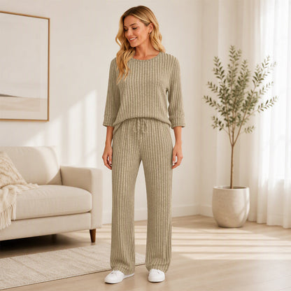Hedda | Ribbed Knit Top & Straight Pants Set
