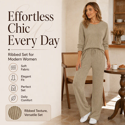 Hedda | Ribbed Knit Top & Straight Pants Set
