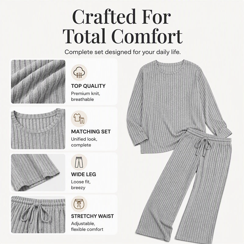 Hedda | Ribbed Knit Top & Straight Pants Set
