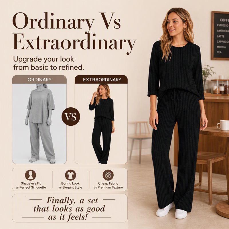 Hedda | Ribbed Knit Top & Straight Pants Set