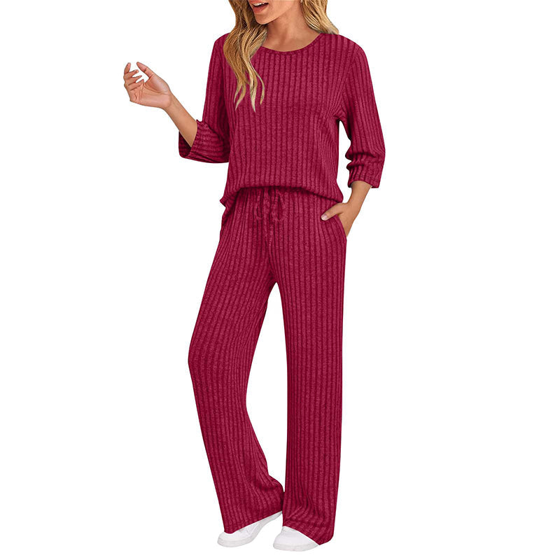 Hedda | Ribbed Knit Top & Straight Pants Set