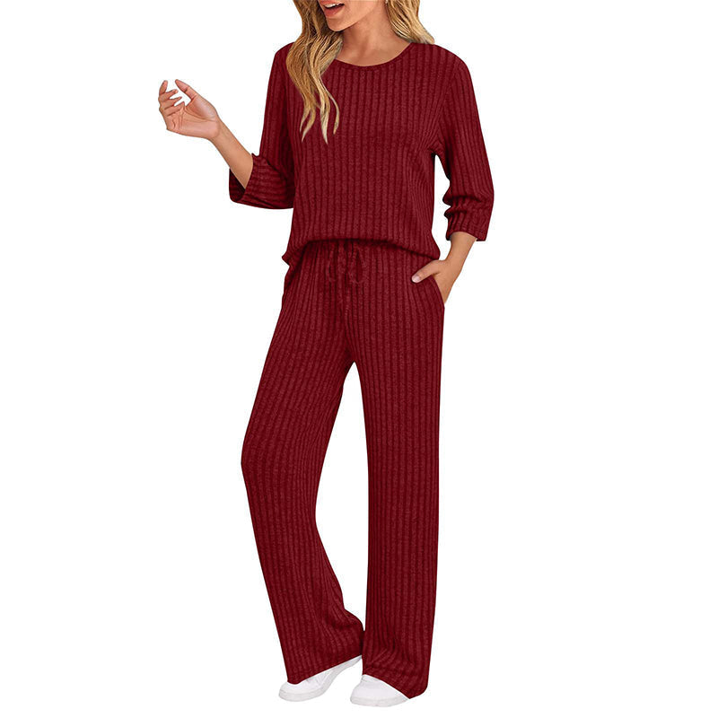 Hedda | Ribbed Knit Top & Straight Pants Set