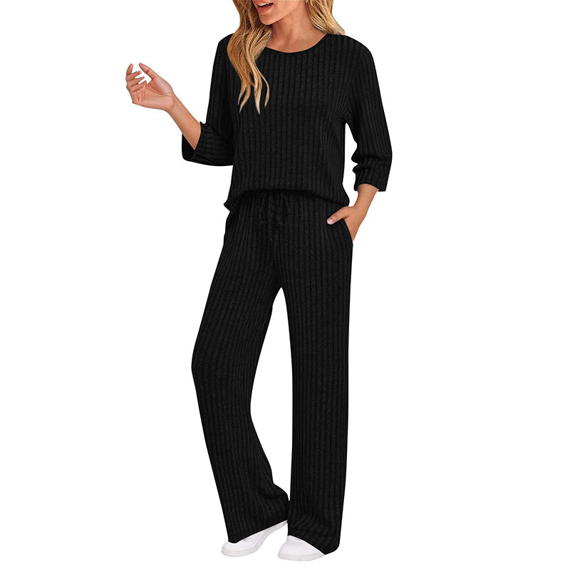 Hedda | Ribbed Knit Top & Straight Pants Set