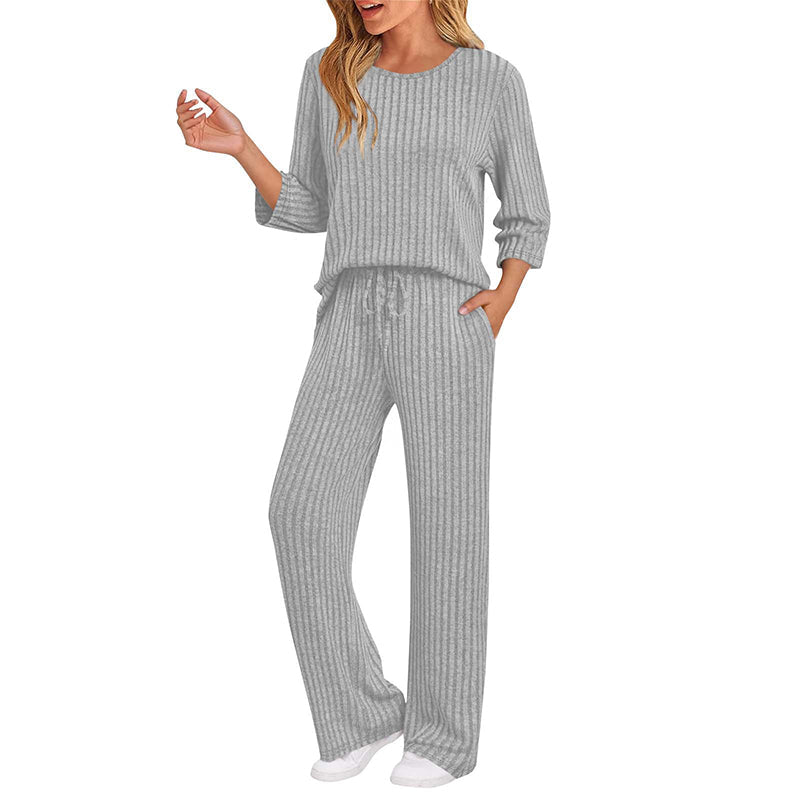 Hedda | Ribbed Knit Top & Straight Pants Set