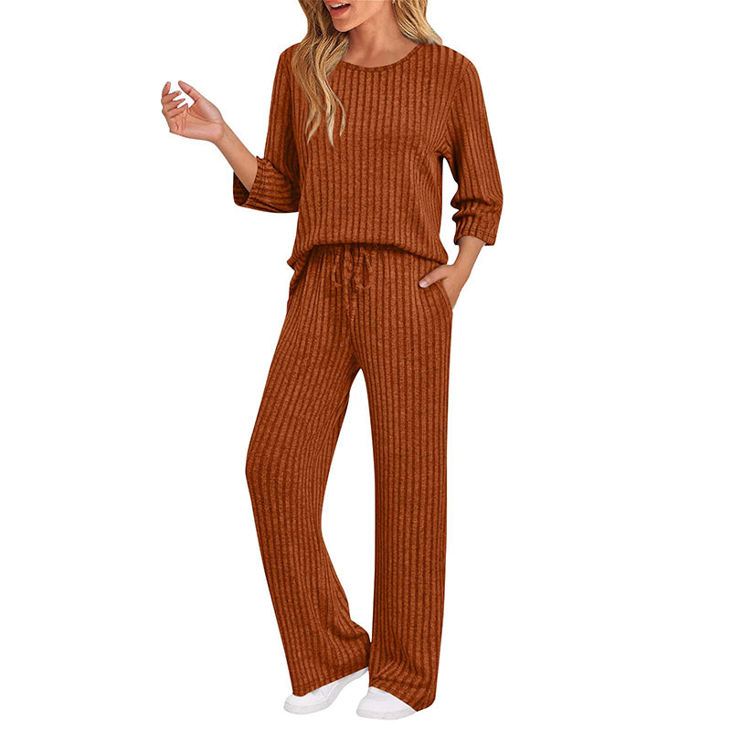 Hedda | Ribbed Knit Top & Straight Pants Set