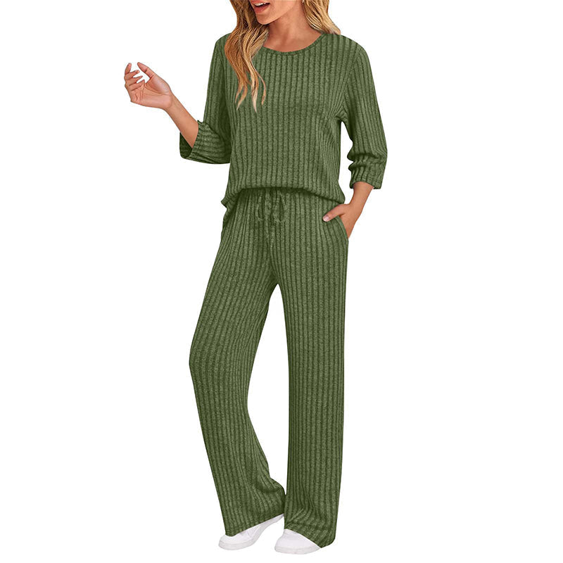 Hedda | Ribbed Knit Top & Straight Pants Set