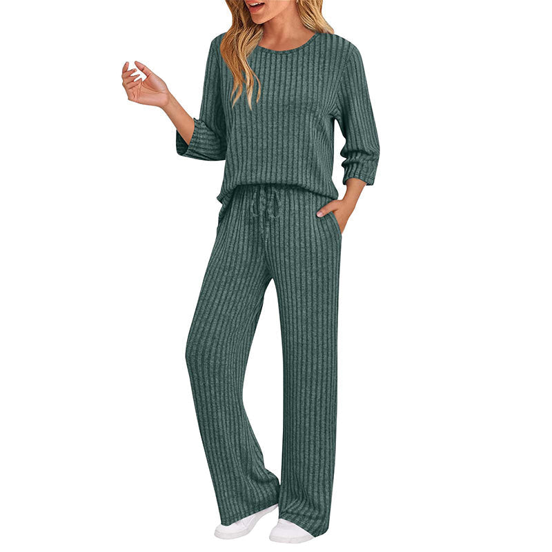Hedda | Ribbed Knit Top & Straight Pants Set