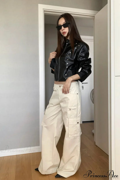 Straight-Leg Multi-Pocket High-Waisted Cargo Pants