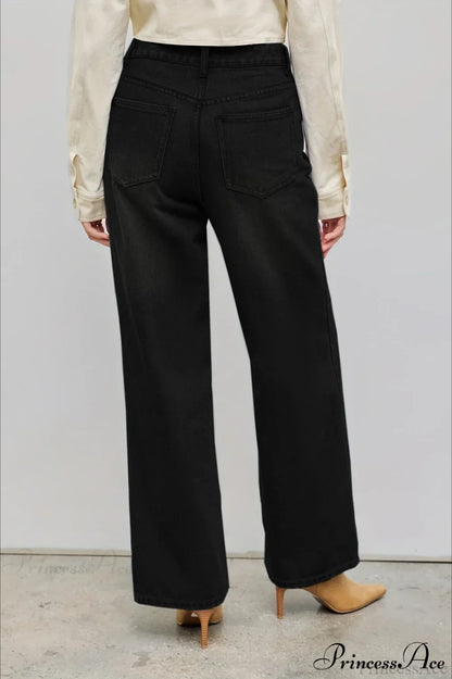 Straight Relaxed Asymmetrical Button Jeans