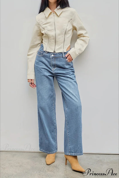Straight Relaxed Asymmetrical Button Jeans