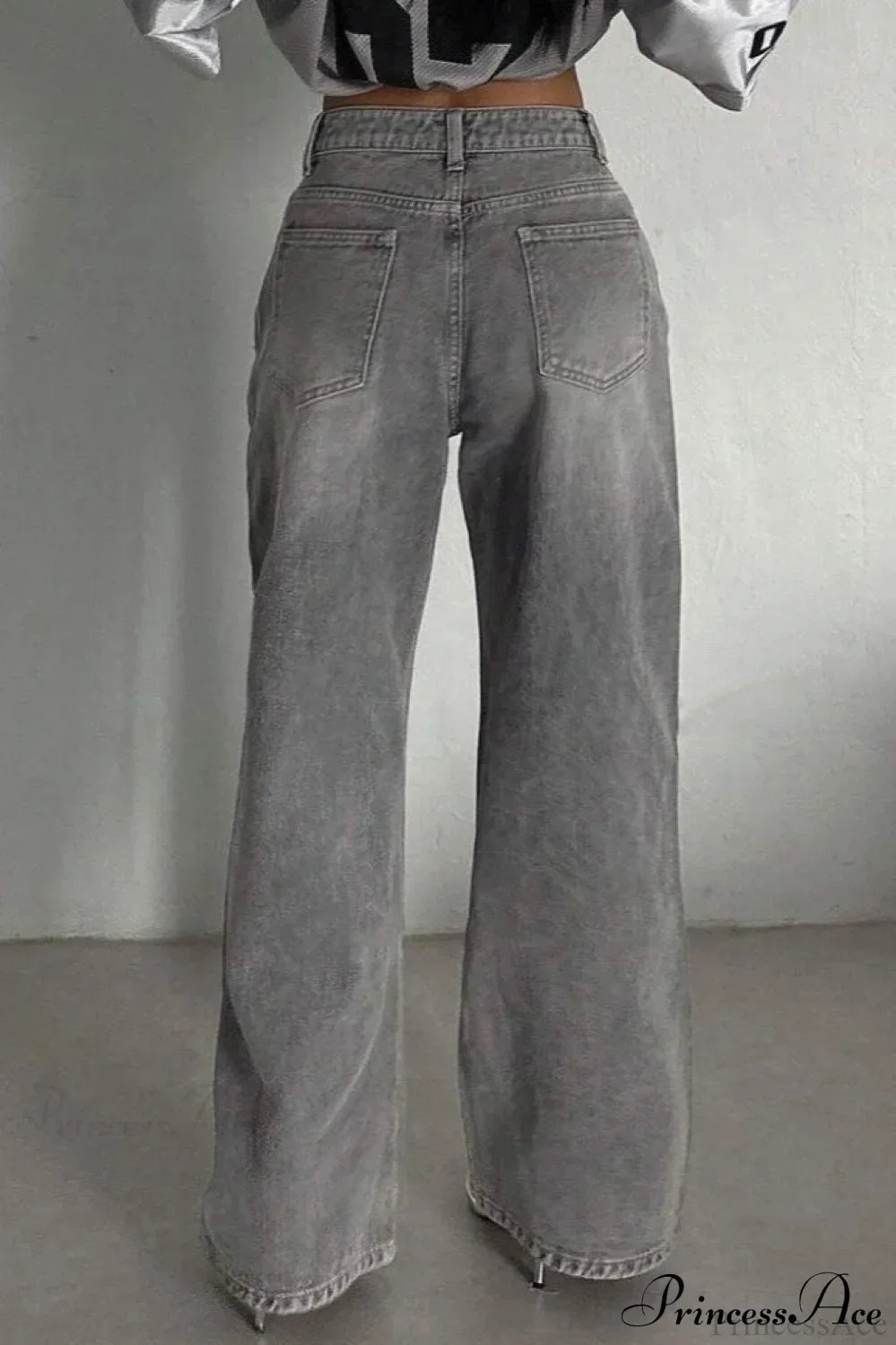 Street Vintage Smoky Gray Washed Wide Leg Jeans