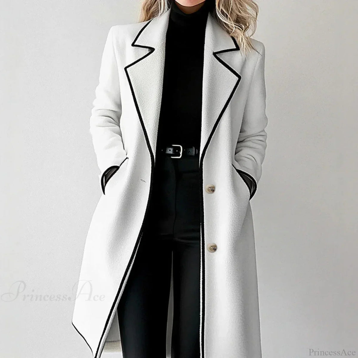 Striped Lapel Full Sleeve Woolen Overcoat