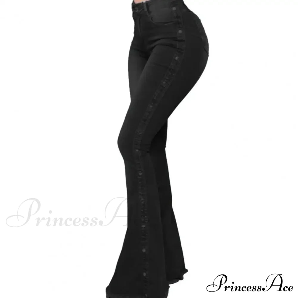 Stylish Flare Control Tummy Skin-Touch Skinny Women Wide Leg Flare Denim Trousers Jeans