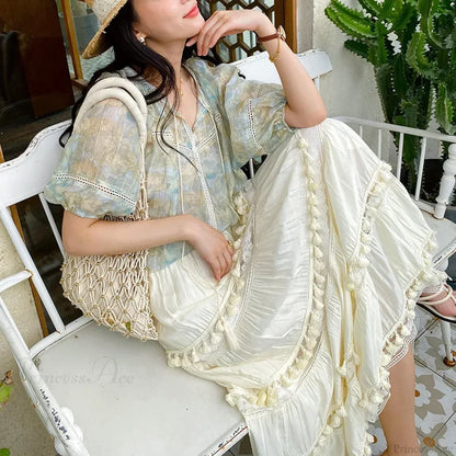 Summer Boho Skirts High Waist Hollow A-line Maxi Skirts Holiday