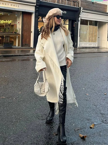Tassel Turtleneck Irregular Button Overcoat