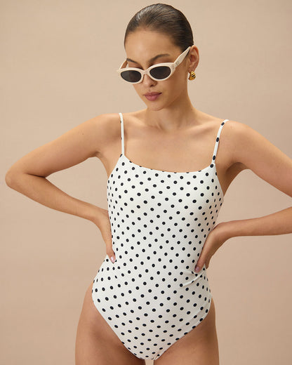 Backless One-Piece Swimsuit with White Polka Dots