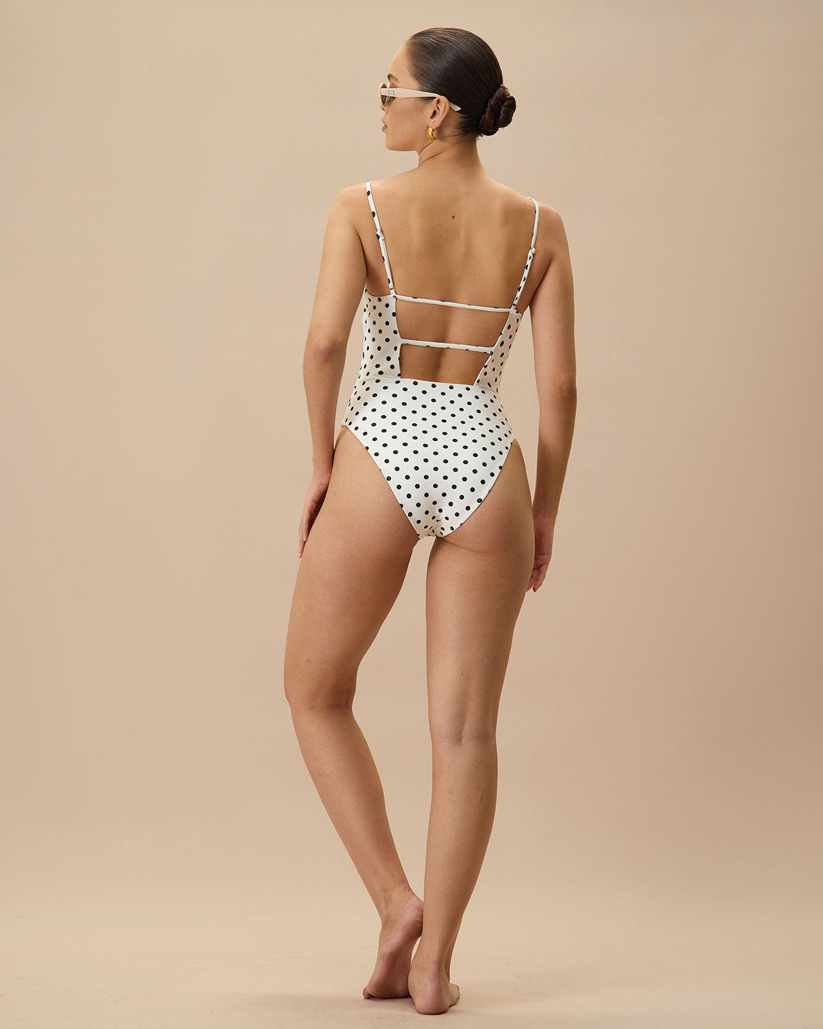 Backless One-Piece Swimsuit with White Polka Dots