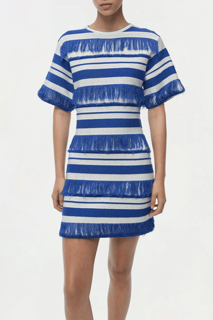 Torrance Knit Mini Dress in Royal Blue Stripe