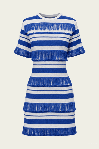 Torrance Knit Mini Dress in Royal Blue Stripe