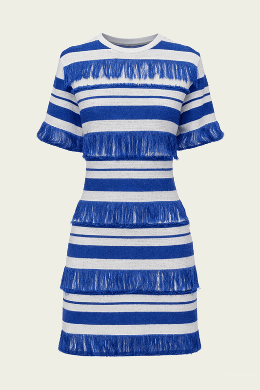 Torrance Knit Mini Dress in Royal Blue Stripe