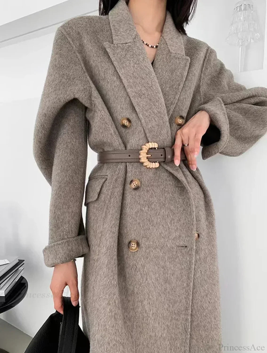 Turn-Down Collar Cashmere Wool Overcoat