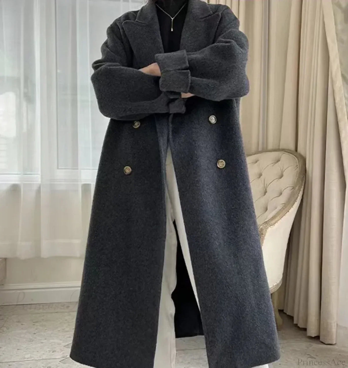 Turn-Down Collar Cashmere Wool Overcoat