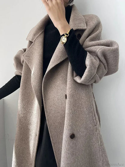 Turtleneck Wool Single-Breasted Overcoat