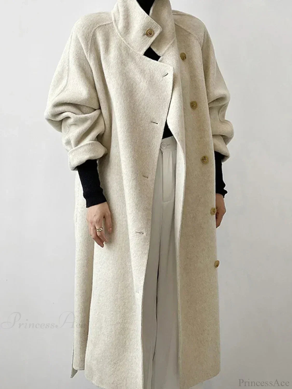 Turtleneck Wool Single-Breasted Overcoat