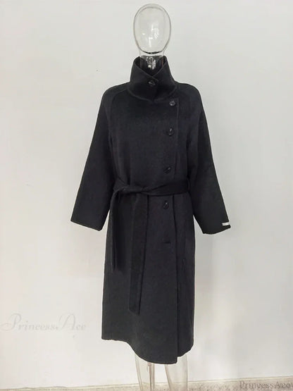 Turtleneck Wool Single-Breasted Overcoat