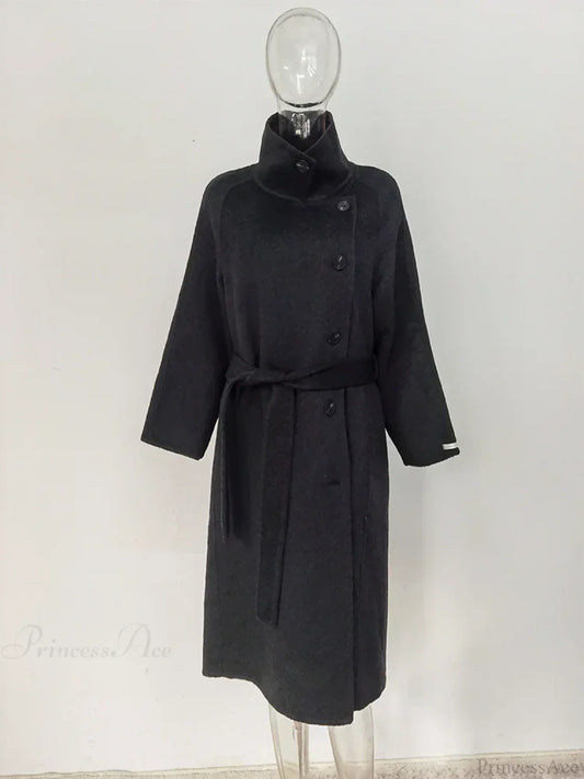 Turtleneck Wool Single-Breasted Overcoat