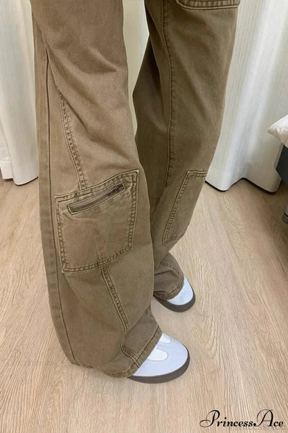 Vintage Denim Wide Leg Cargo Pants