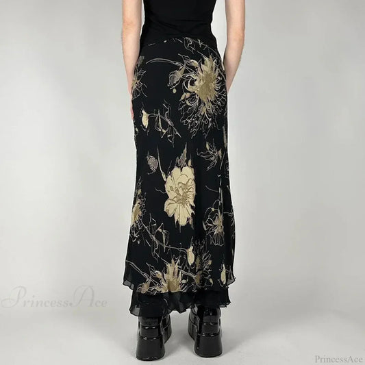 Vintage Floral Print Low Rise Slim-Fitting Streetwear Skirt