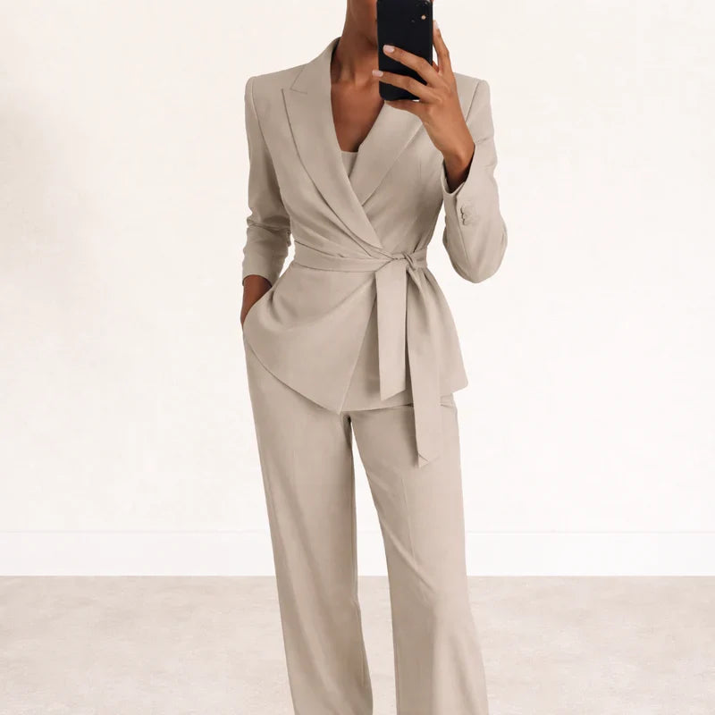 Veronica - Tie-Waist Elegant Suit With Wide-Leg Pants