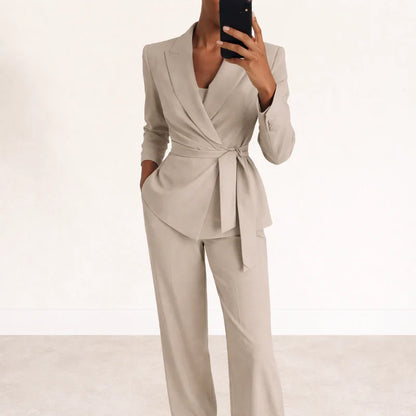 Veronica - Tie-Waist Elegant Suit With Wide-Leg Pants