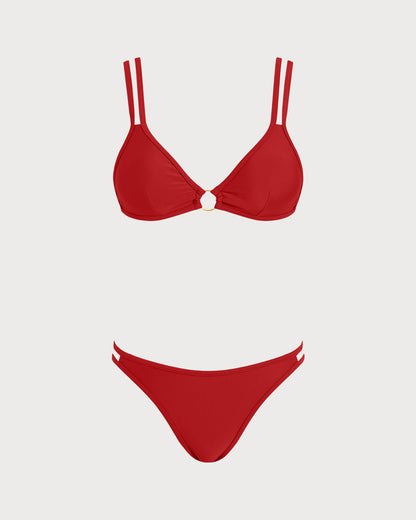 Red Triangle Bikini Set with O-Ring
