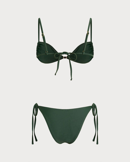 Green Triangle Bikini Sets with Drawstring