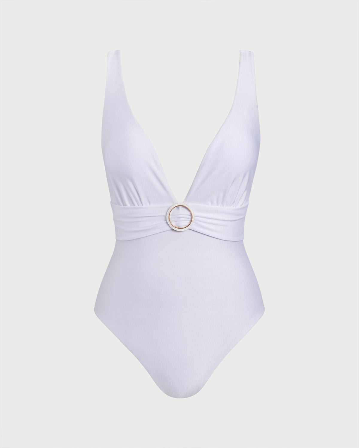 One-Piece Swimsuit with V-Neck in White