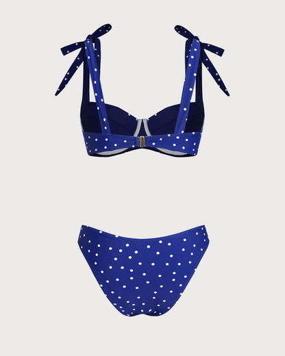 Bikini Sets with Underwire and Polka Dots in Blue