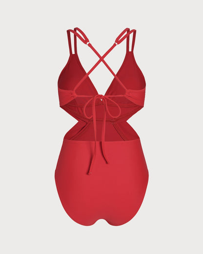 Red V-Neck One-Piece Bralette