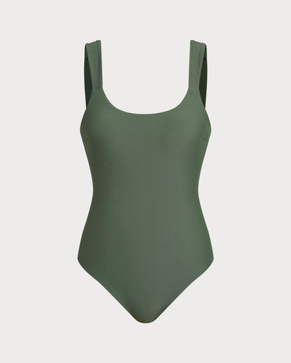 Green One-Piece Swimsuit with Abdomen Control