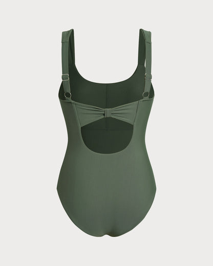 Green One-Piece Swimsuit with Abdomen Control