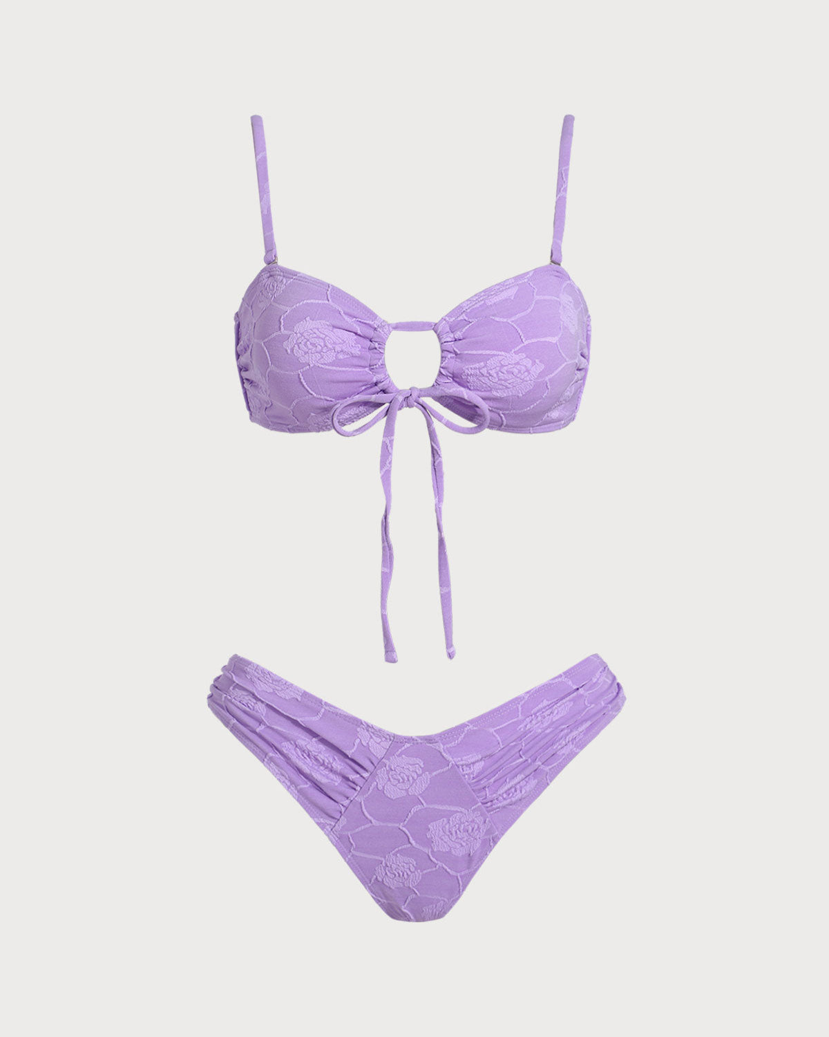 Textured Purple Floral Bandeau Bikini Set