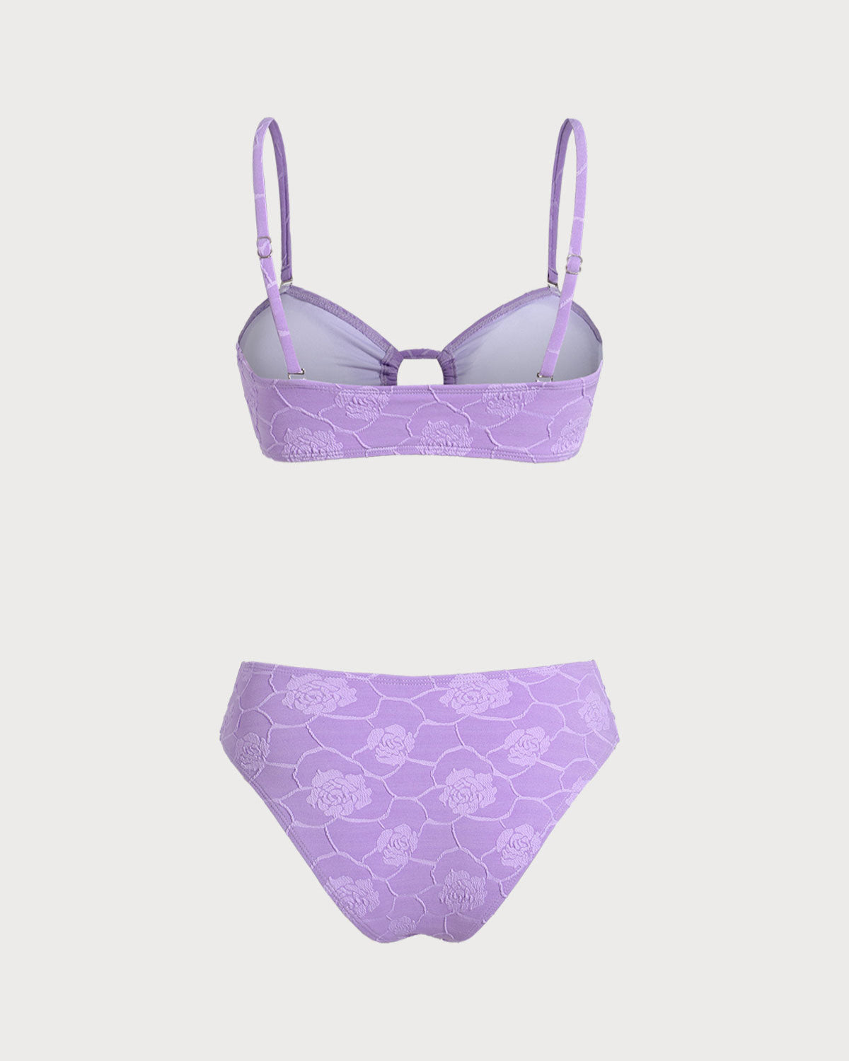 Textured Purple Floral Bandeau Bikini Set
