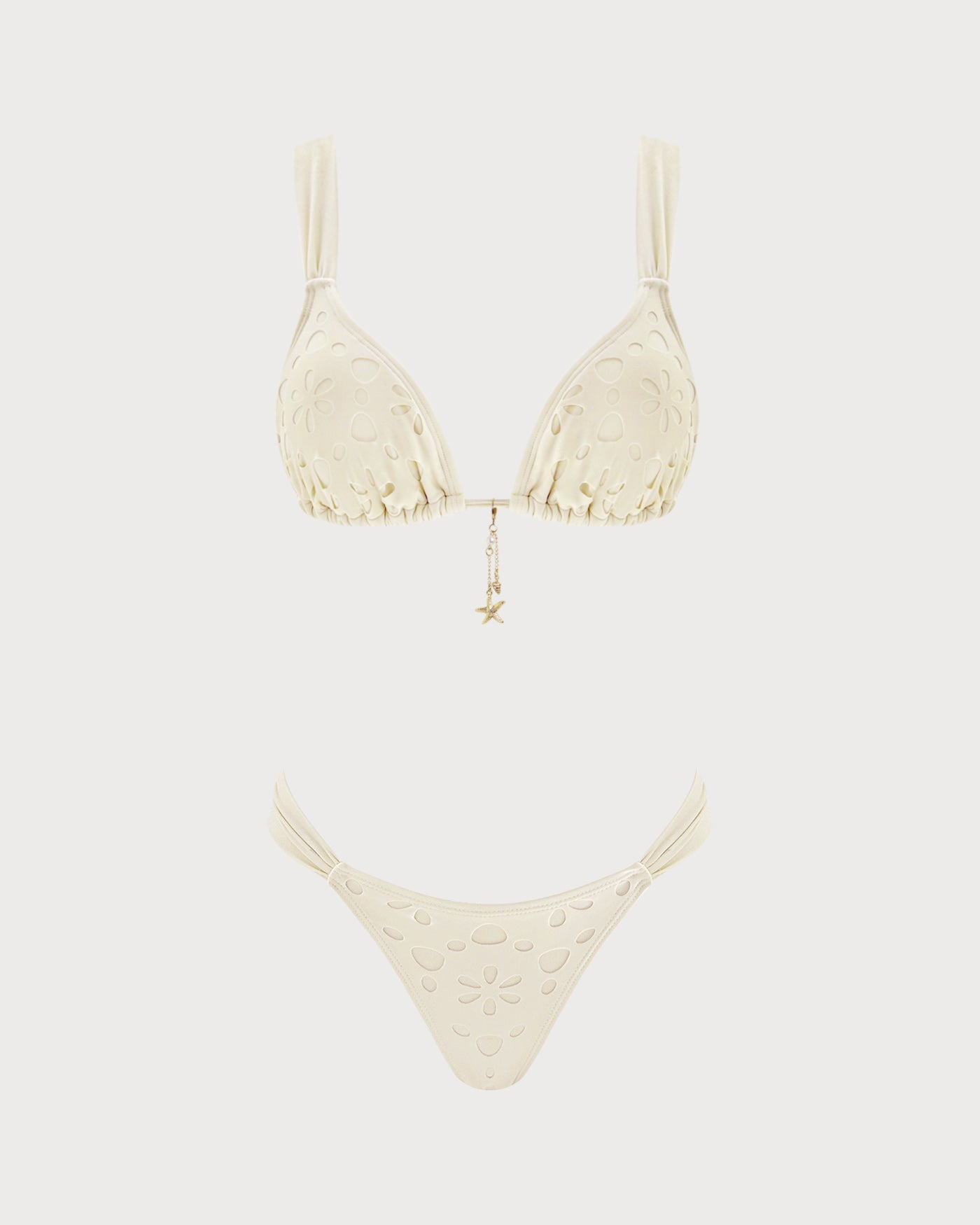 Triangle Bikini Set with Lace-Up in Off-White
